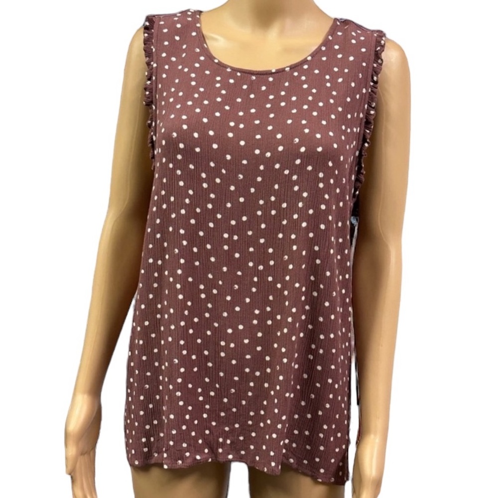 Maurices Rayon Polka Dot Ruffled Sleeveless Tank Blouse Button Back Womens XL